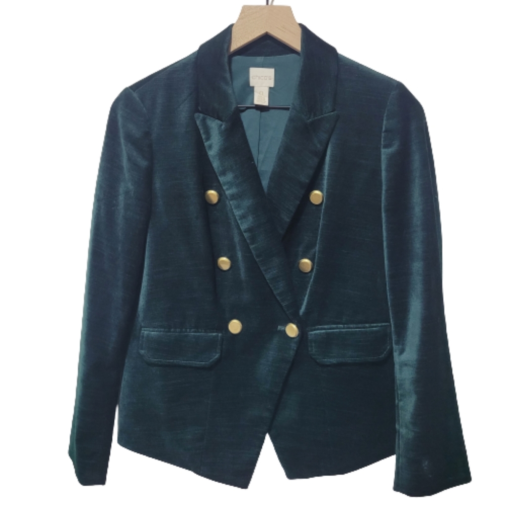 Chico's Forest Green Velvet Blazer Jacket